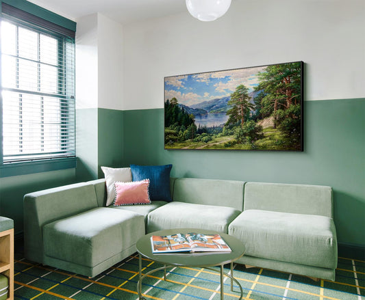 Classical Landscape Oil Painting on Canvas, Original Forest and Stream Canvas Wall Art, Large Modern Trees and River Artwork for Living Room