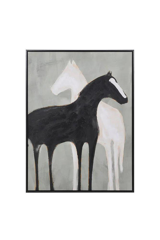 Abstract Black and White Horse Oil Painting on Canvas, Large Original Horses Canvas Wall Art, Modern Animal Wall Art for Living Room Bedroom