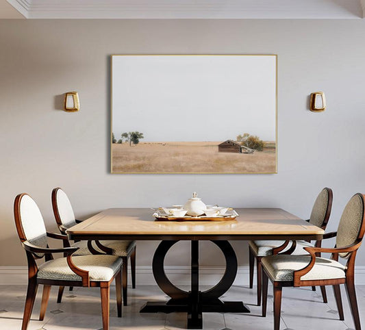 Abstract Landscape Oil Painting on Canvas, Original Wheat Field Meadow and Farmhouse Canvas Wall Art, Modern Countryside Art for Living Room