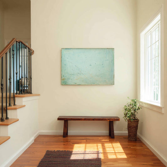 Blue Green Abstract Painting: Teal Beige Wall Art, 40"x30"