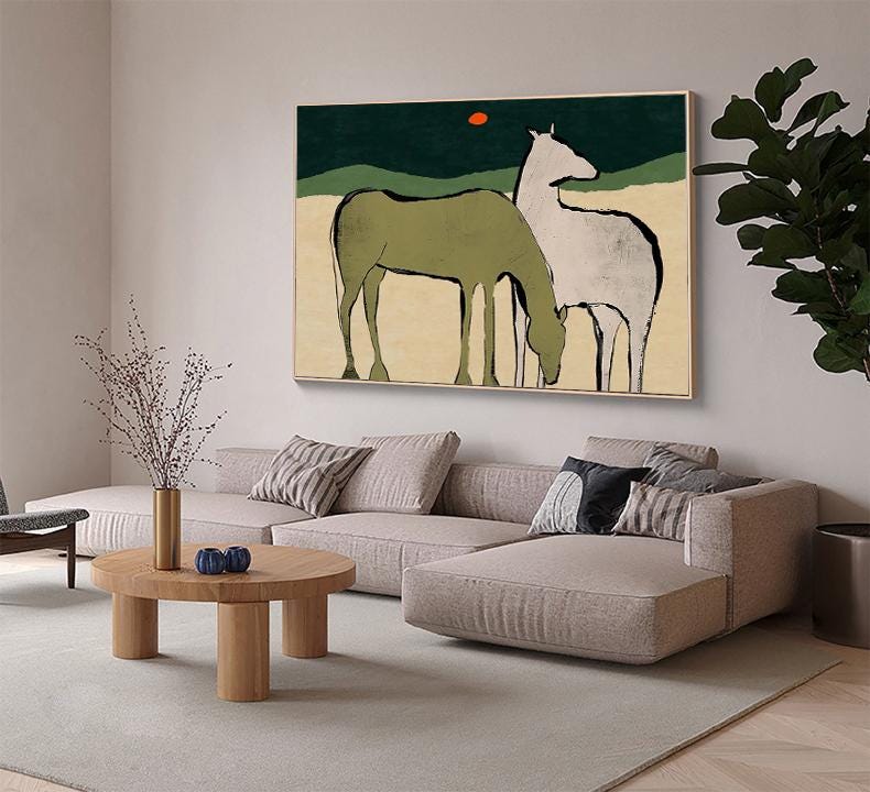Large Abstract Horse Oil Painting on Canvas, Original Hand-painted Horse Canvas Wall Art, Modern Animal Wall Art for Living Room, Home Décor