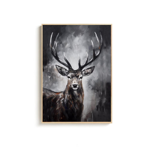 Large Abstract Deer Oil Painting on Canvas, Original Hand-painted Stag Canvas Wall Art, Modern Animal Painting for Living Room, Home Décor