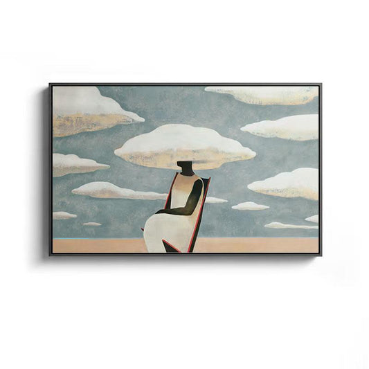 Large Abstract Black Woman Painting on Canvas, Original Beach and Clouds Canvas Wall Art, Modern Woman at Beach Painting for Living Room