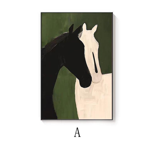 Abstract Black and White Horses Oil Painting on Canvas, Large Original Horse Canvas Wall Art, Modern Animal Wall Art for Living Room Bedroom