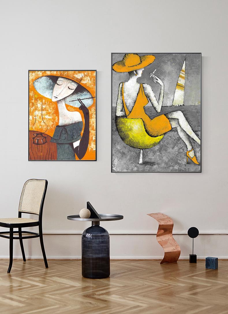 Large Abstract Lady Canvas Wall Art, Hand-painted Woman Oil Painting on Canvas, Modern Textured Figure Wall Art for Living Room, Home Décor