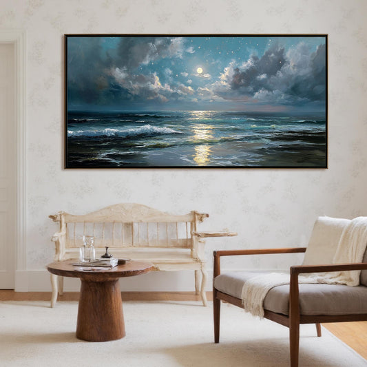 Moonlit – Beach Seascape Wall Art | Textured Oil Painting, view 2