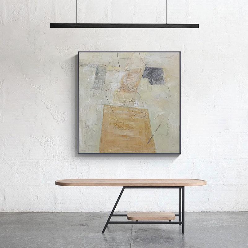 Beige and Yellow Abstract Canvas Wall Art, Original Geometric Oil Painting on Canvas, Modern Minimalist Textured Wall Art for Living Room
