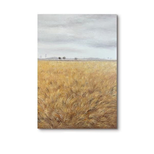 Impressionist Wheat Field Oil Painting on Canvas, Large Original Landscape Canvas Wall Art, Modern Rural Scenery Painting for Living Room