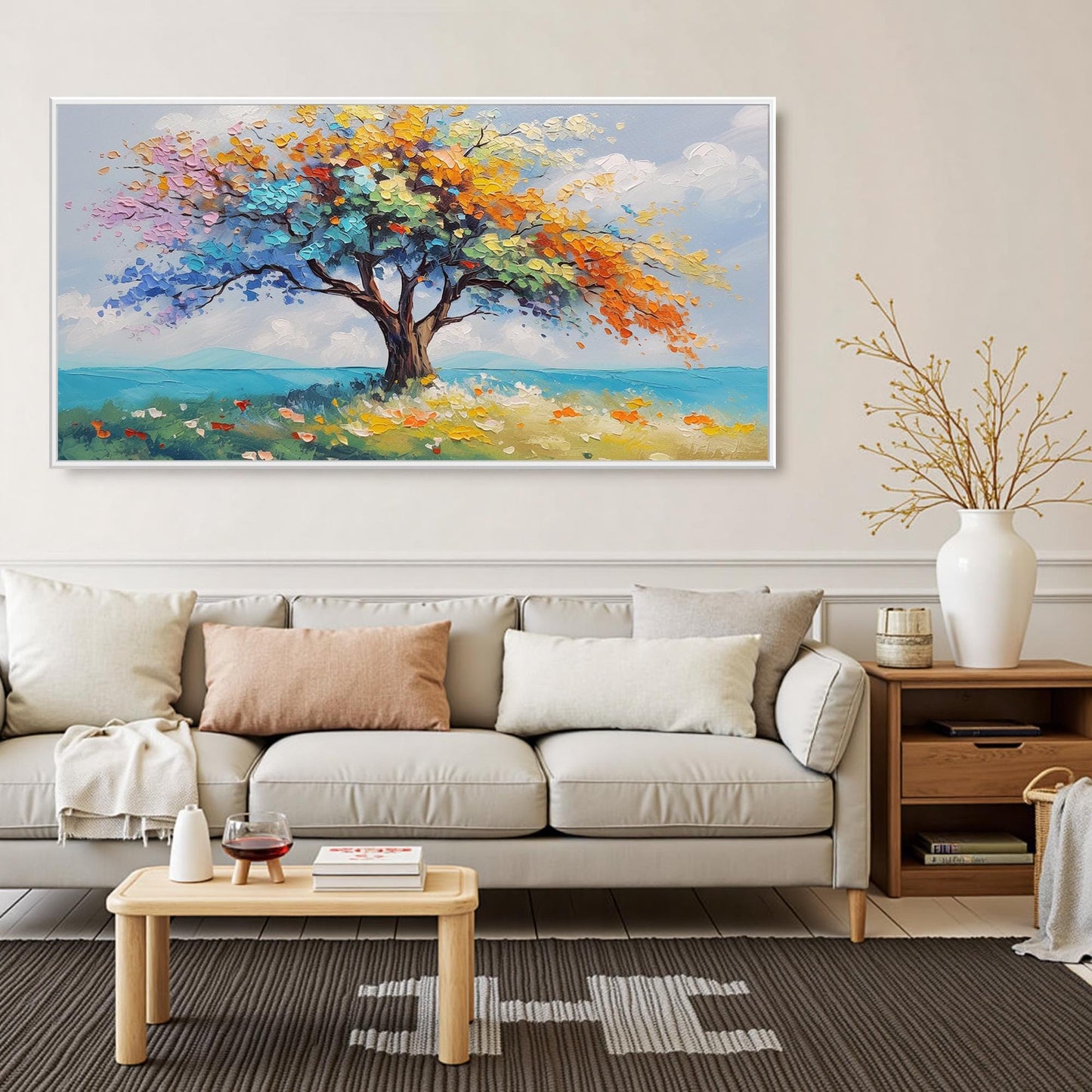 Blue and Orange Impasto Tree Wall Art – Vibrant