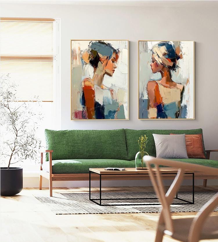Large Abstract Lady Canvas Wall Art, Hand-painted Woman Figure Oil Painting on Canvas, Modern Figure Wall Art for Living Room, Home Décor