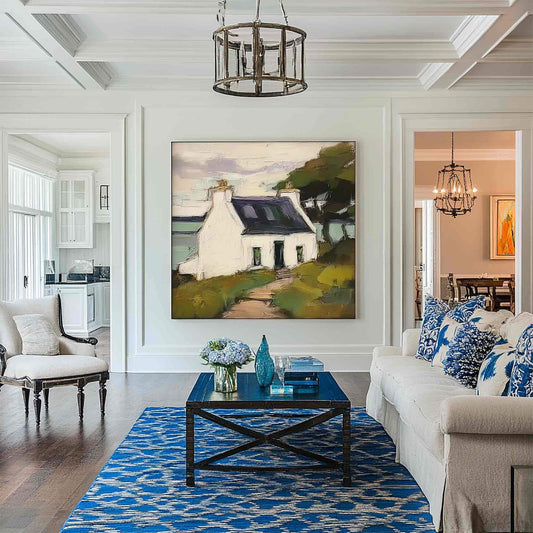 Original Cottagecore Painting, Rural Landscape Impressionist Wall Art