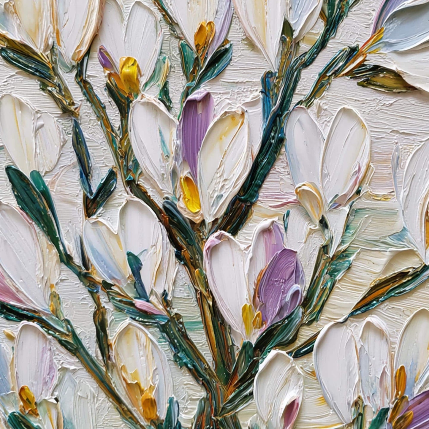 Green and Pink Impasto Magnolia Floral Wall Art – Textured Floral Oil Painting