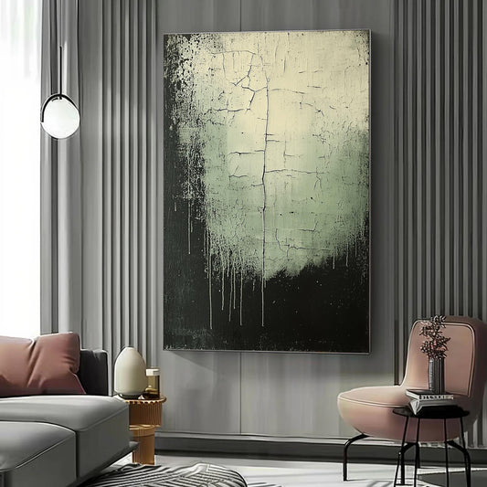 Abstract Crackle Texture Oil Painting, Dripping Paint Minimalist Wall Art – Black and White Abstract Minimalist Wall Art | Oi
