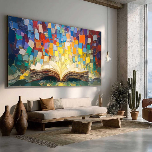 Colorful Abstract Open Book Oil Painting, Textured Pages, Vibrant Wall Art – Colorful Still Life Abstract Wall Art | Textured