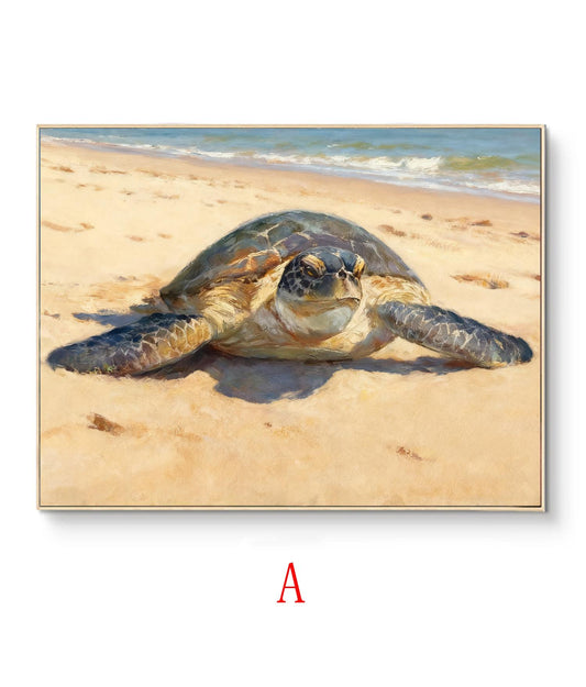 Hand Painted Sea Turtle Oil Painting on Canvas, Large Impressionist Marine Turtle Canvas Wall Art, Original Animal Wall Art for Living Room