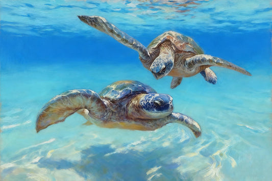Hand Painted Sea Turtle Oil Painting on Canvas, Large Impressionist Marine Turtle Canvas Wall Art, Original Animal Wall Art for Living Room