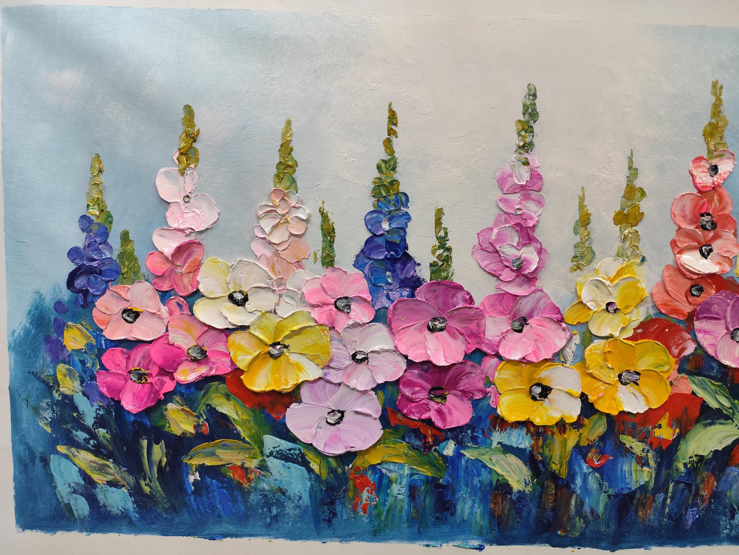 Colorful Impasto Wildflower Floral Wall Art – Textured Meadow Painting