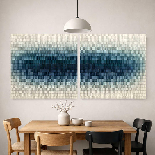 Textured Blue Wall Art Set of 2 Abstract Canvas Painting for Living Room Decor
