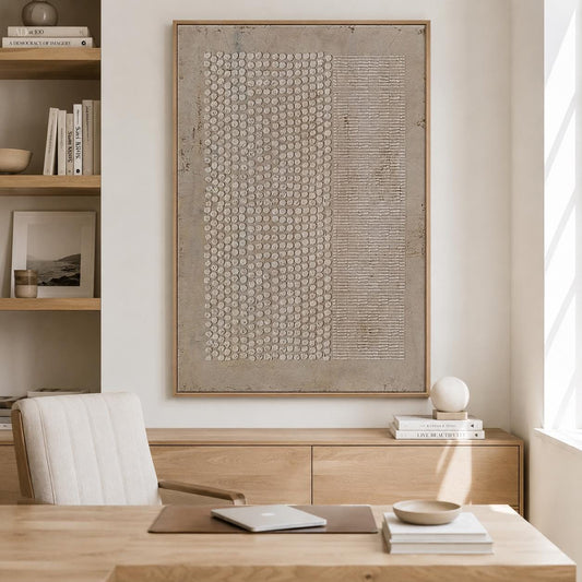Wabi Sabi Wall Art Brown Geometric Textured Canvas Painting for Living Room
