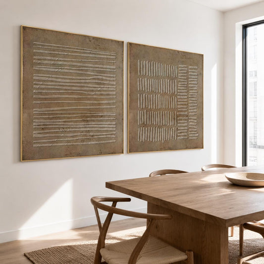 Wabi Sabi Wall Art Set of 2 Brown Plaster Canvas Painting for Living Room