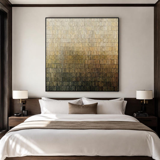 Ivory Olive Abstract Wall Art Fine Line Texture Canvas Painting for Entryway Decor