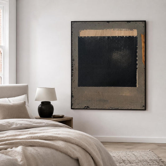 Black Taupe Abstract Wall Art Raw Edge Texture Canvas Painting for Modern Office Decor