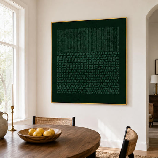 Wabi Sabi Wall Art Forest Green Dot Texture Canvas Painting for Modern Office Decor
