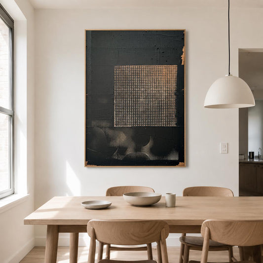 Black Gold Wabi Sabi Wall Art Grid Texture Canvas Painting for Office Decor