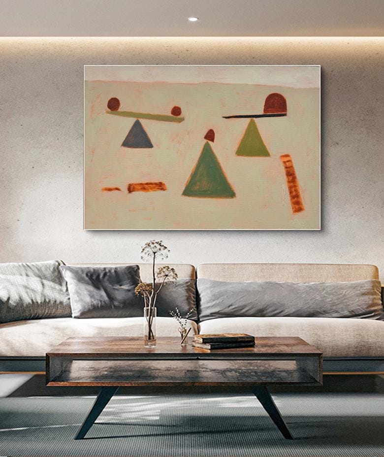 Large Abstract Canvas Wall Art, Modern Hand-painted Geometric Oil Painting on Canvas, Minimalist Wall Art for Living Room, Home Décor