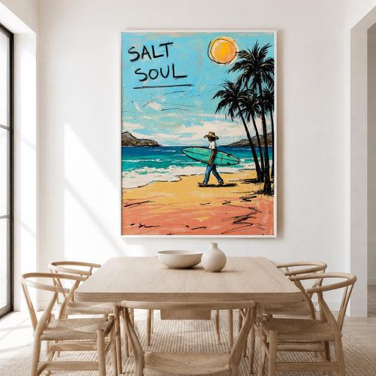 Surfer Beach Wall Art Coastal Canvas Painting for Living Room Beach House Seaside Decor