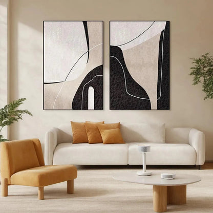 Abstract Minimalist Diptych – Wabi-Sabi Geometric Oil Painting, view 2