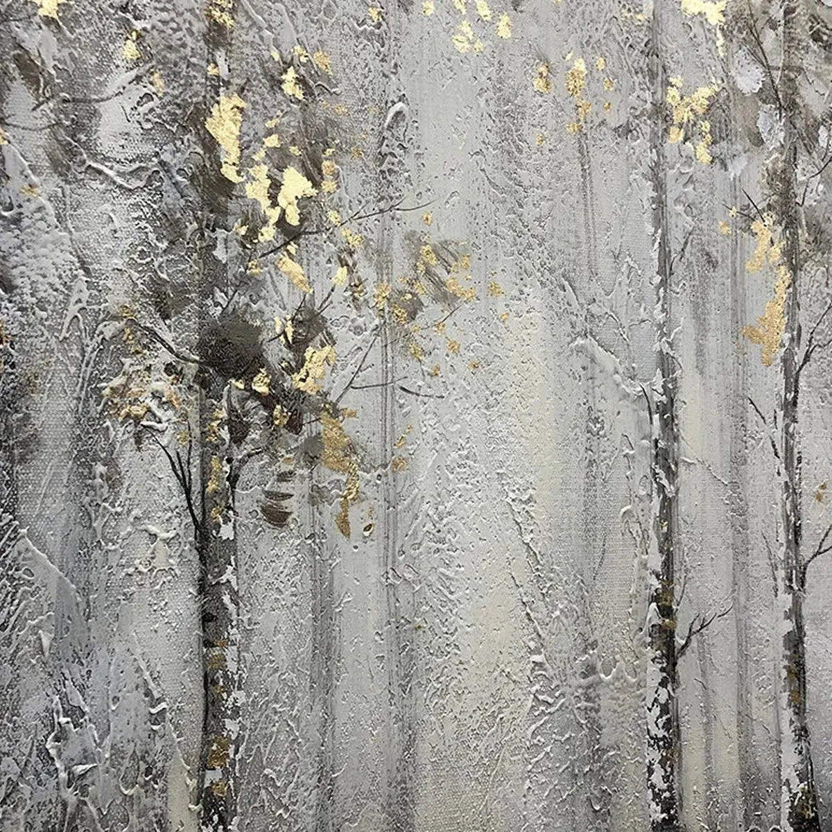 Golden Birchwood hand-painted gold and ivory textured forest landscape painting shown as stretched canvas