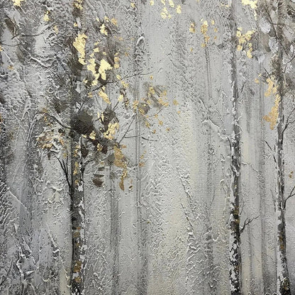 Golden Birchwood hand-painted gold and ivory textured forest landscape painting shown as stretched canvas