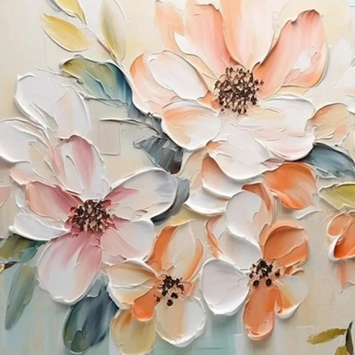 White Floral Impasto Painting – Peach Blossom