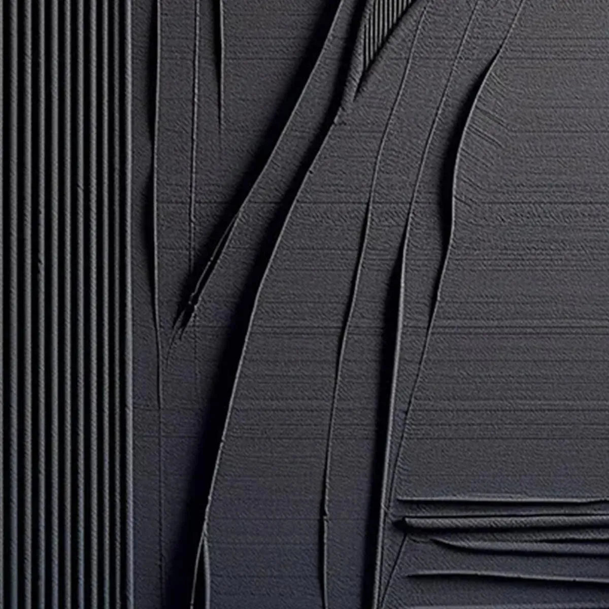 Black Wabi-Sabi Abstract Textured Oil Painting – Black Textured Lines And Curves