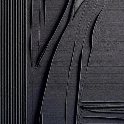 Black Wabi-Sabi Abstract Textured Oil Painting – Black Textured Lines And Curves