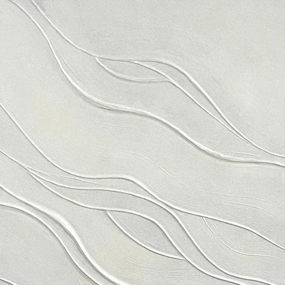 Serene Ripples hand-painted white and soft beige textured coastal abstract painting shown with gold frame