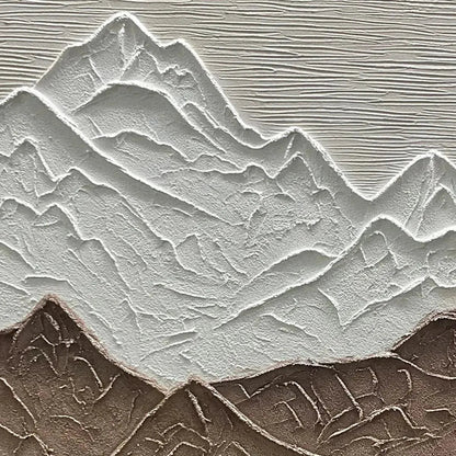 Earth River hand-painted white and earth brown textured mountain river landscape painting shown with gold frame
