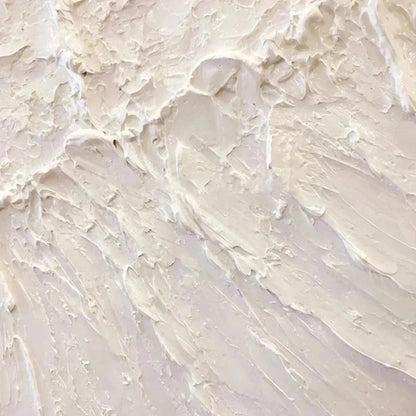 White Sands hand-painted white and soft beige textured coastal abstract painting shown with gold frame