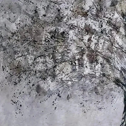 Silver Birch hand-painted soft grey and gold textured forest landscape painting shown with silver frame