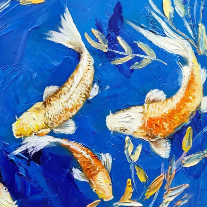 Blue and Gold Koi Fish Oil Painting – Golden Koi
