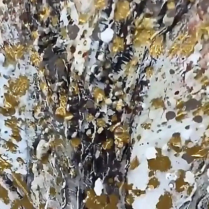 Golden Tree hand-painted soft grey and gold textured tree painting shown with gold frame