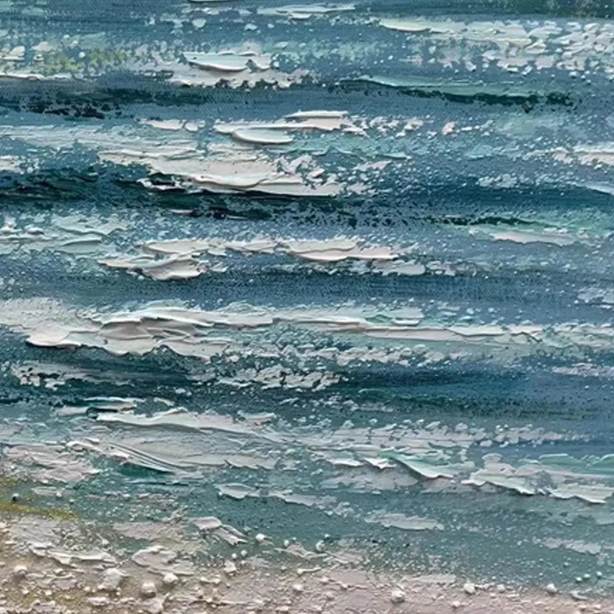 Red Boat At The Shore hand-painted red and ivory textured coastal landscape painting shown with black frame