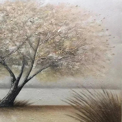 Twilight Trees hand-painted forest green, soft grey and warm earth tones textured forest landscape painting rolled canvas option
