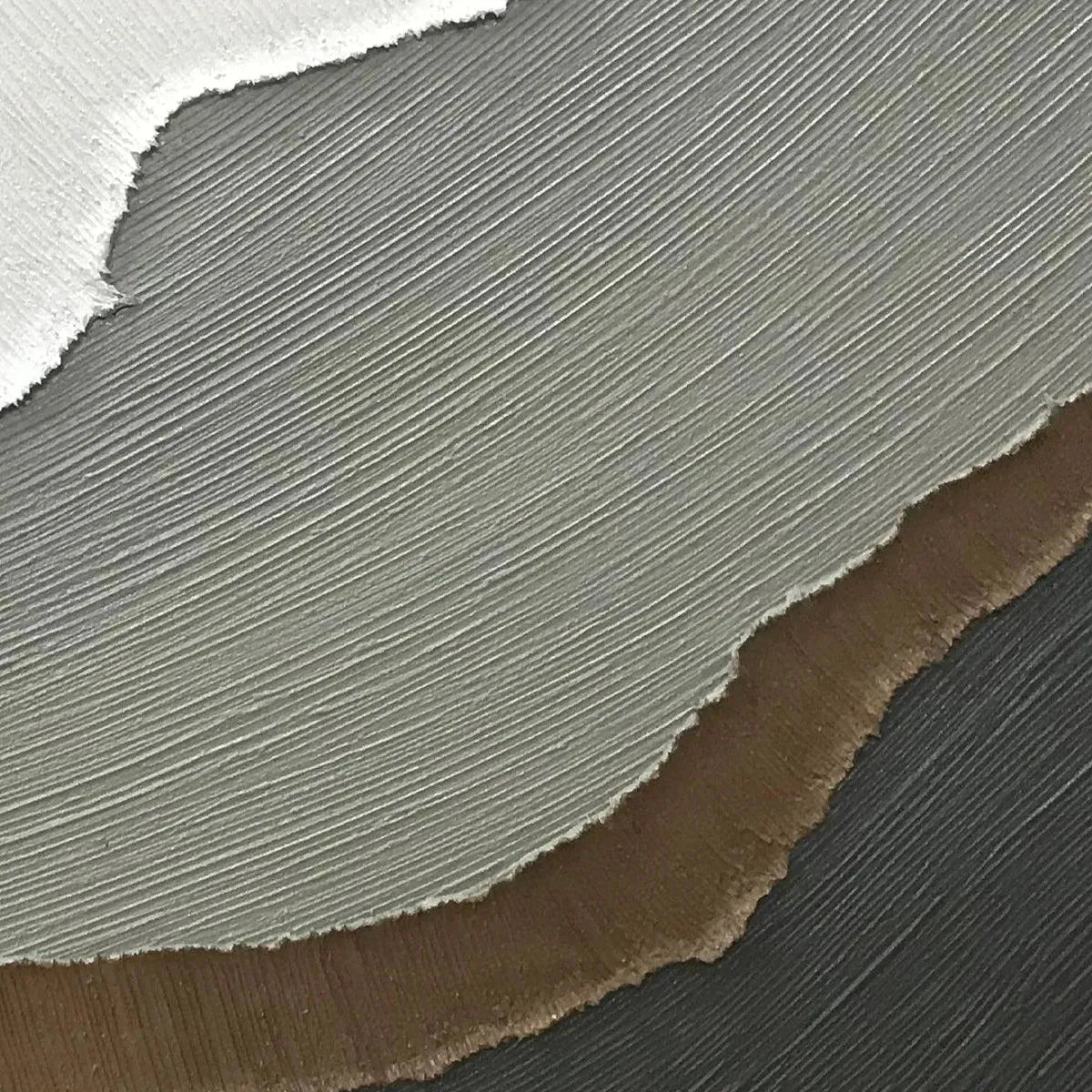 Earth Tones hand-painted white, beige, soft grey and earth brown textured coastal landscape painting shown with gold frame