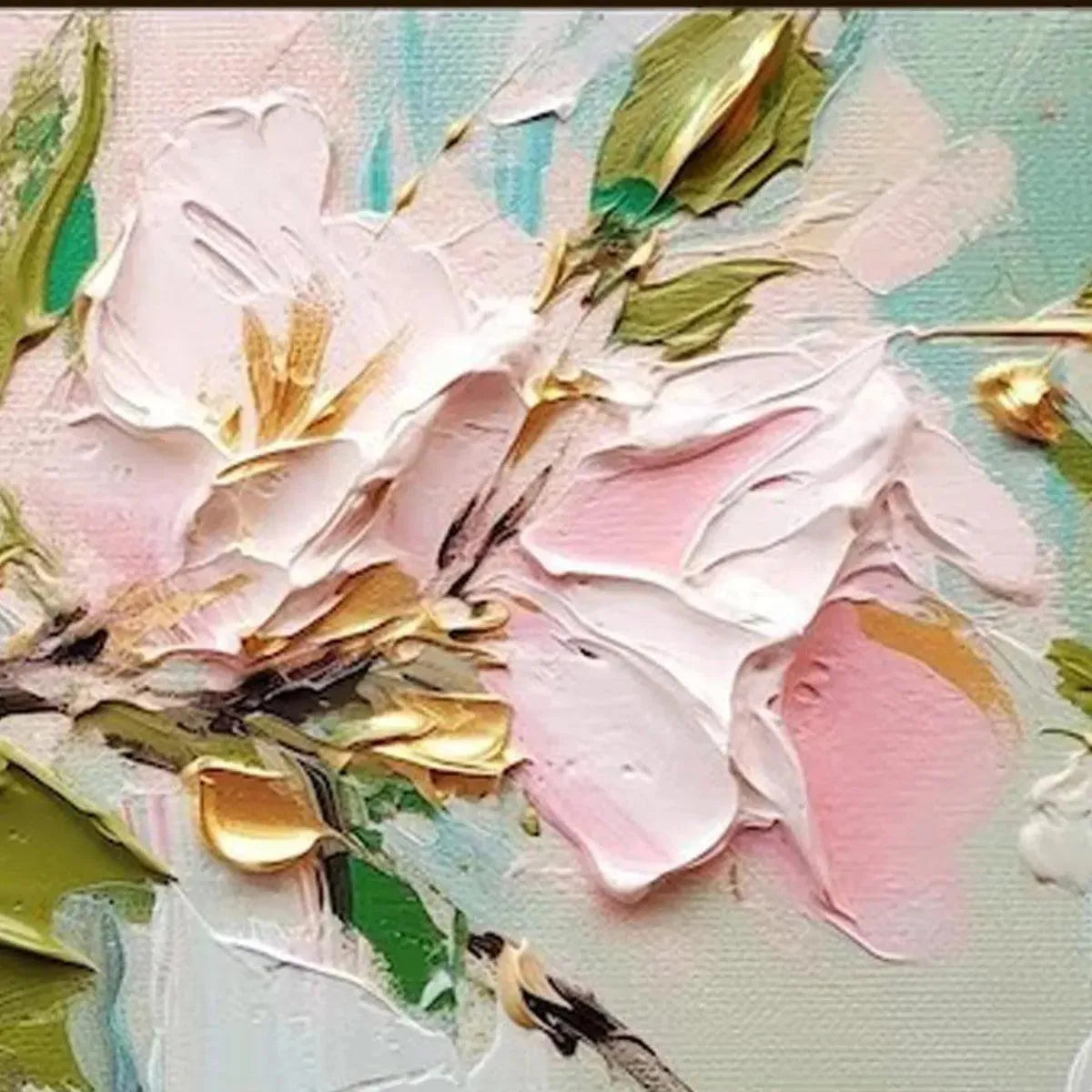 Gold and Blush Floral Impasto Painting – Golden Blush