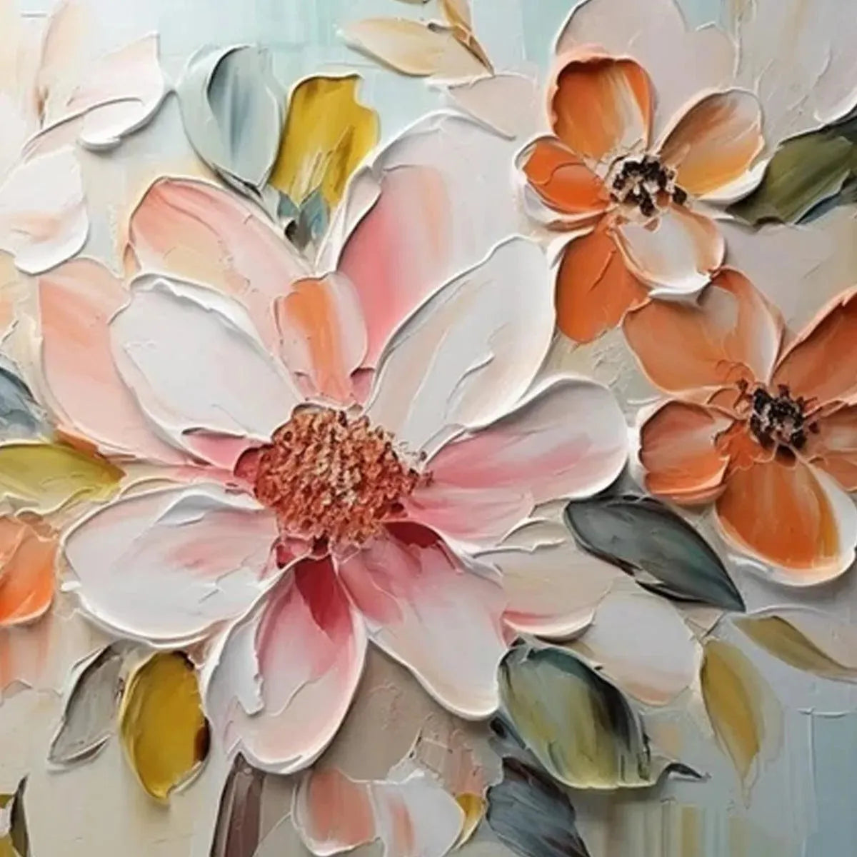 White Floral Impasto Painting – Peach Blossom