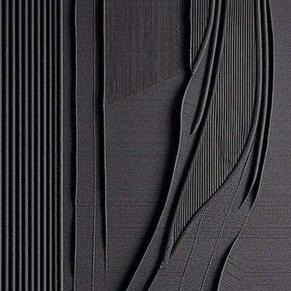 Black Textured Lines And Curves – Wabi-Sabi Abstract Oil Painting, view 4