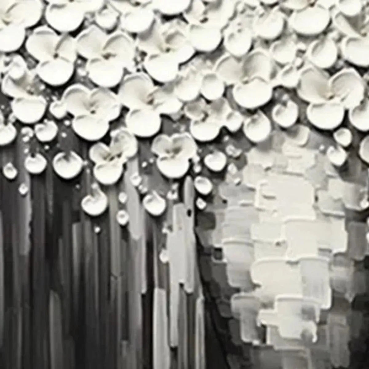 Grey and White Wabi-Sabi Bouquet Textured Painting – White Bouquet