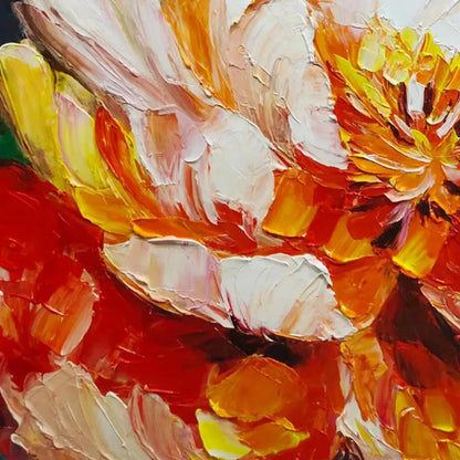 Orange and Pink Peony Impasto Painting – Blooming Peony